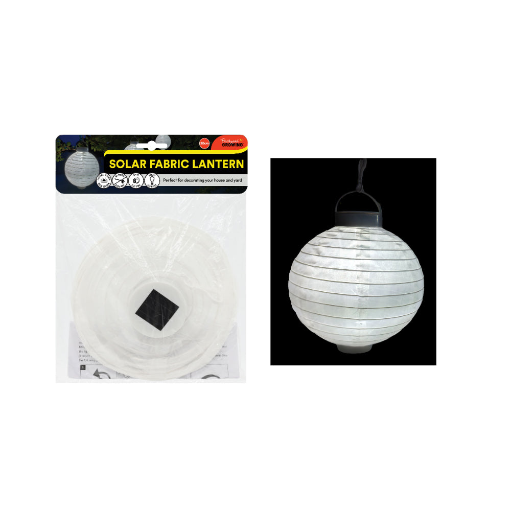 White Solar Fabric Globe Lantern | 20cm, LED, Hanging Handle