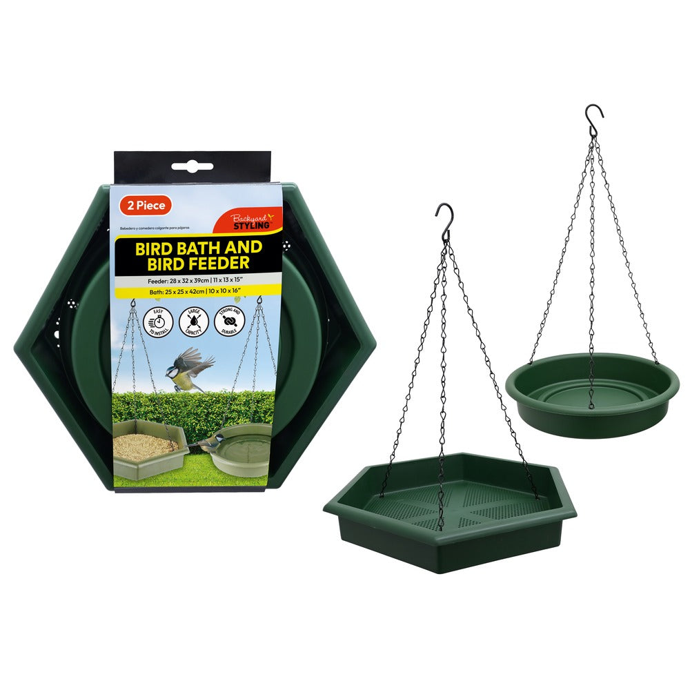 Hanging Bird Bath and Bird Feeder Set - 2 Pieces