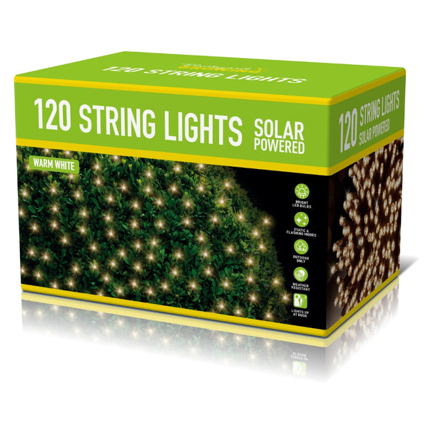 Solar String Lights 120 Warm White Outdoor Lights | 120 LEDs, Solar Powered