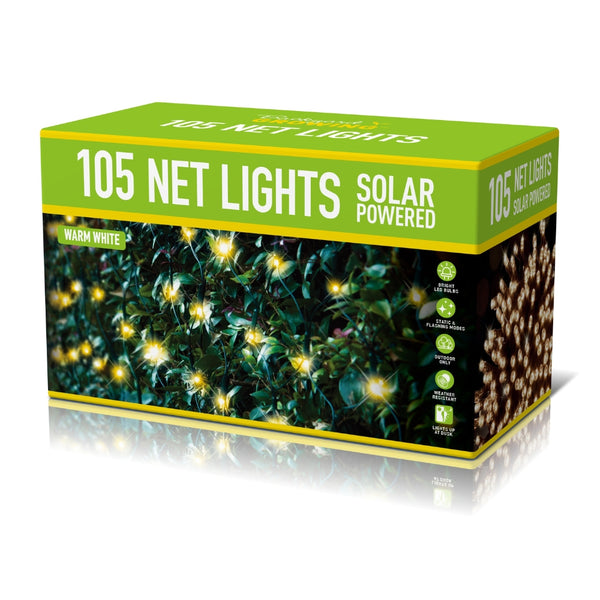 Solar Net Lights 105 Warm White LED Outdoor Lights | Solar Powered, Dusk Sensor