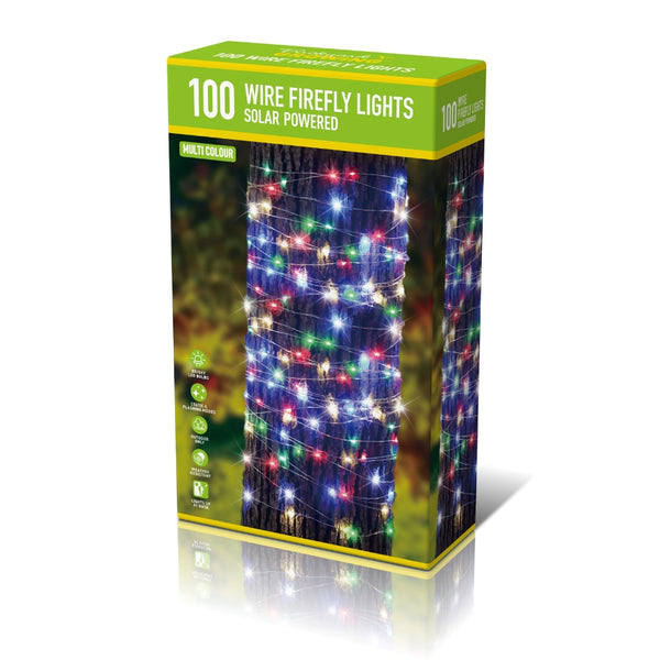 Solar Wire Firefly Lights Outdoor String Lights | 100 LED, Multi Colour