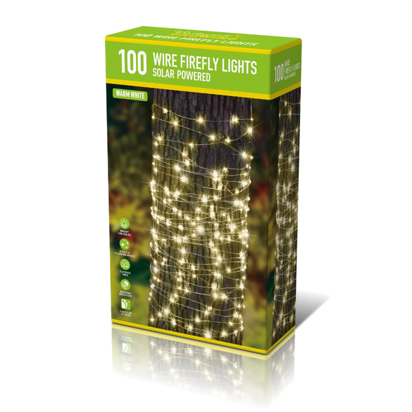 Solar Wire Firefly String Lights | 100 Warm White LEDs, Outdoor Solar Powered