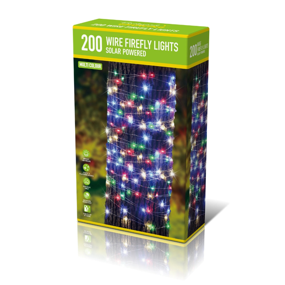 Solar Wire Firefly String Lights | 200 LED, Multi Colour, Outdoor ...