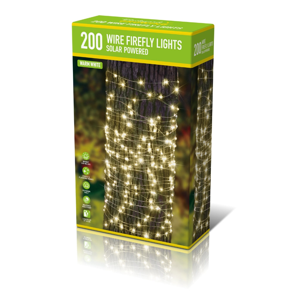 Solar Wire Firefly Lights Outdoor String Lights | 200 LEDs, Warm White