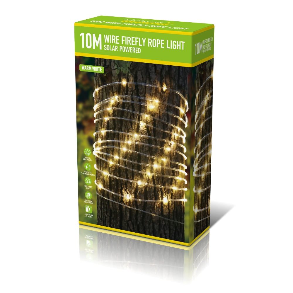 Solar Wire Firefly Rope Light | 10m, Warm White, Solar Powered, Outdoor