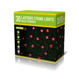 Solar Ladybird Outdoor String Lights Pack of 30 | Cool White, Solar Powered