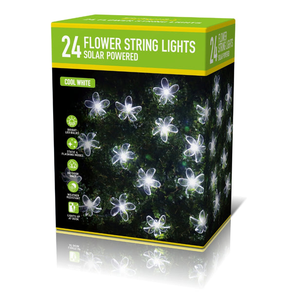 Solar Flower LED String Lights | Pack of 24, Cool White, Outdoor