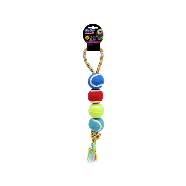  Rope Tennis Ball Tug Dog Toy | 45cm, Multi-Ball, Braided Rope