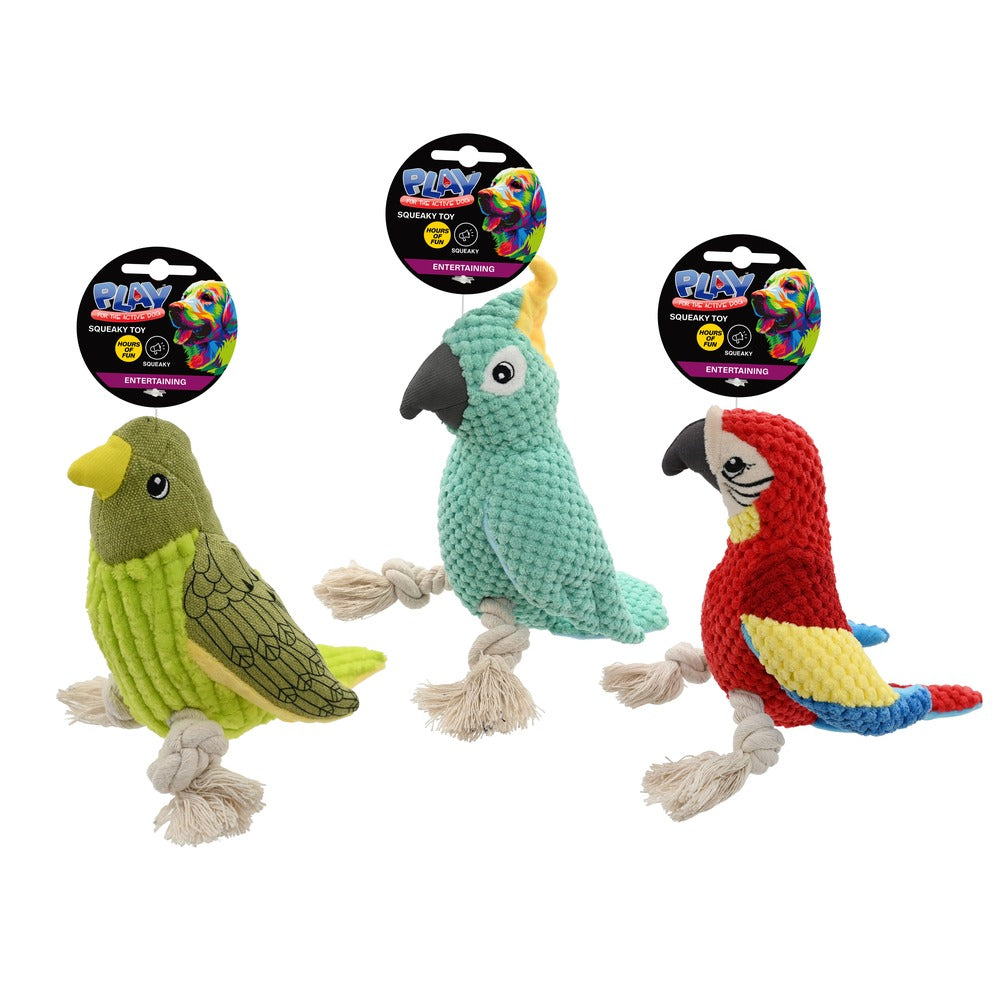 Plush Squeaky Parrot Dog Toy - 14 x 24 x 10cm, 3 Assorted Designs