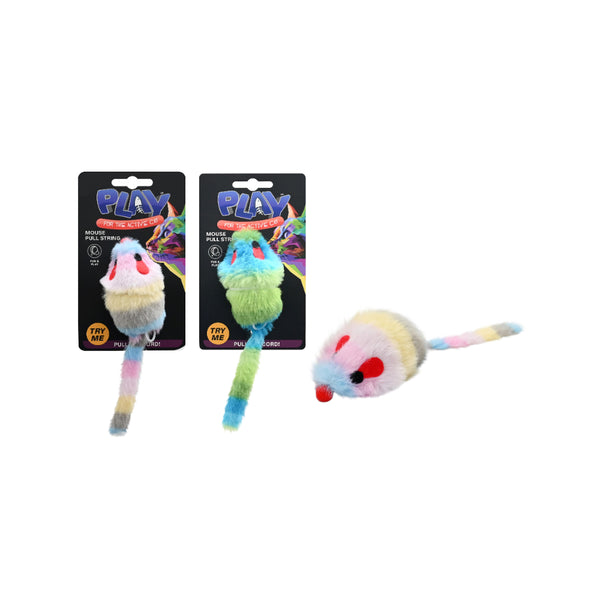 Play Pull-String Mouse Cat Toy | 20cm, Soft Finish, Assorted Colours
