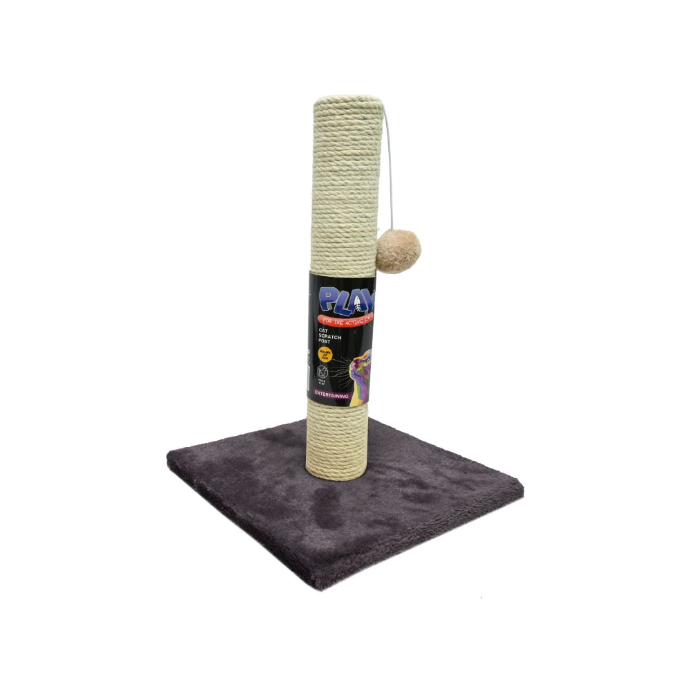 Play Cat Scratching Post | Rope-Wrapped with Hanging Pom-Pom, 30 x 30 x 42cm