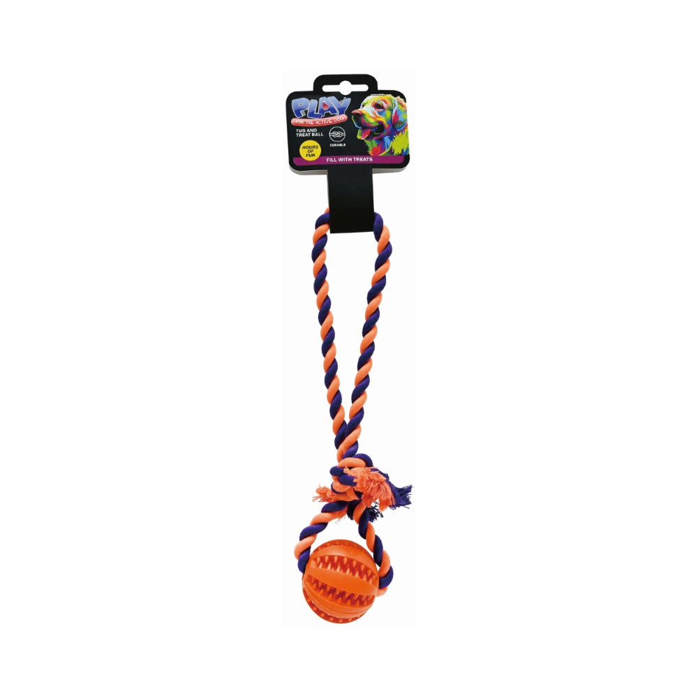  Pet Tug and Treat Ball Dog Toy | Rope Loop, Fillable, Assorted Colours