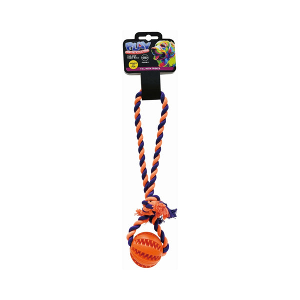 Pet Tug and Treat Ball Dog Toy | Rope Loop, Fillable, Assorted Colours