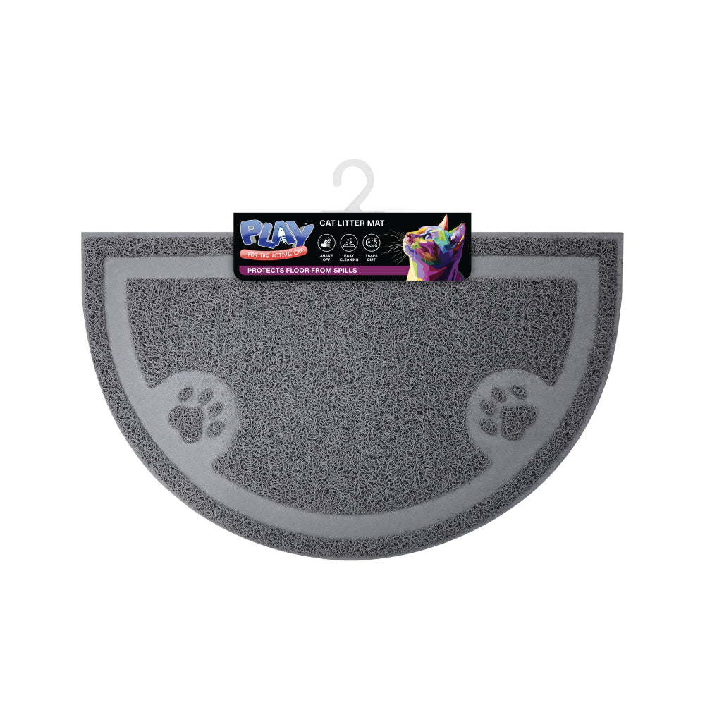  Grey Cat Litter Mat | 59 x 36cm, Half-Moon, Looped Surface