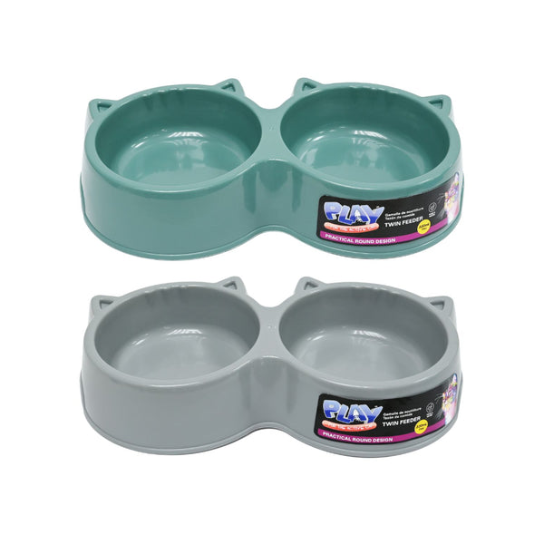  Cat Twin Food and Water Feeding Bowl | 330ml, Assorted Colours