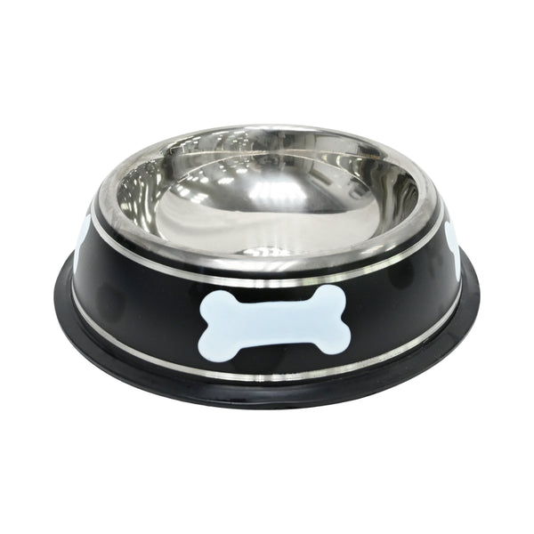 Play Stainless Steel Dog Bowl | 400ml, Non-Slip Base, Black Exterior