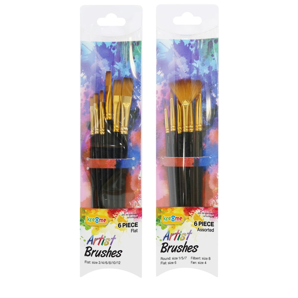 Artist Paint Brush Set Art Brushes - 6 Pieces, 2 Assorted Designs