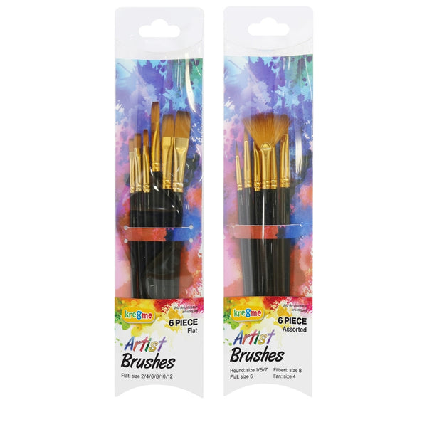 Artist Paint Brush Set Art Brushes - 6 Pieces, 2 Assorted Designs