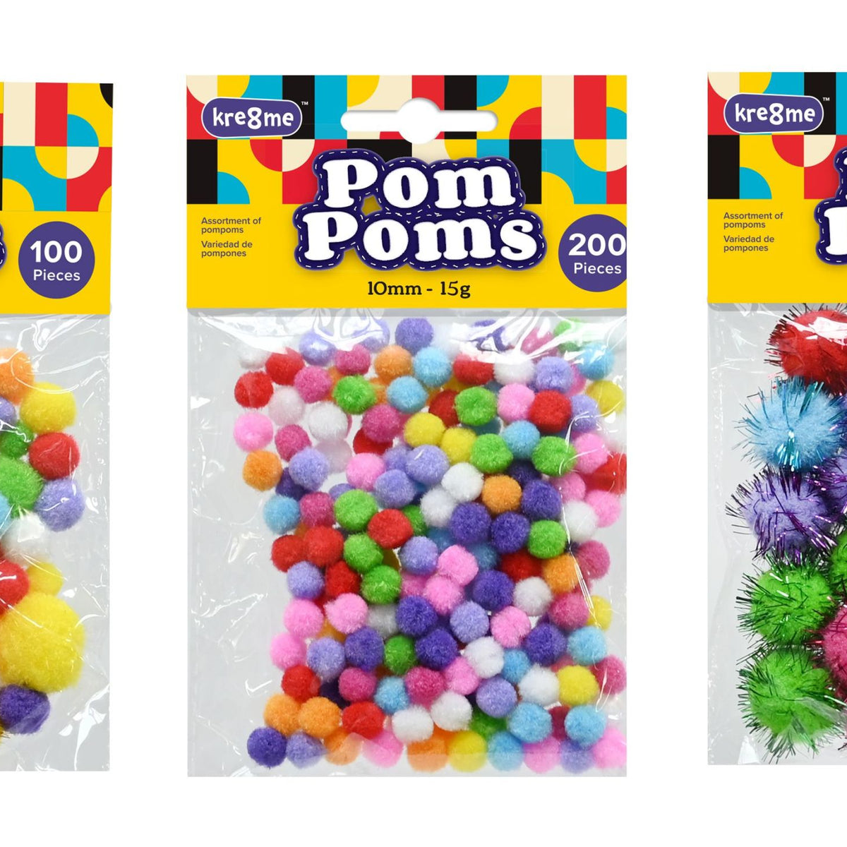 Craft Pompom Balls - Assorted - 25g