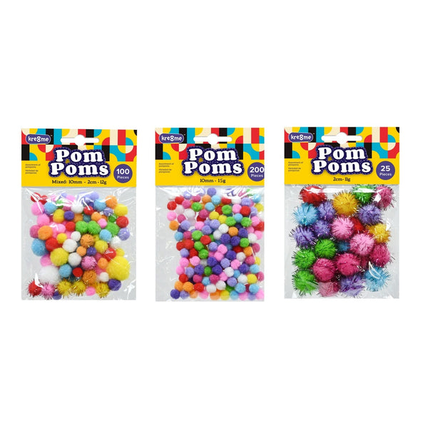 Craft Pompom Balls - Assorted - 25g
