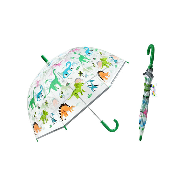UBL Kids Dinosaur Clear Dome Umbrella | 50cm, J-Handle, Safety Tips