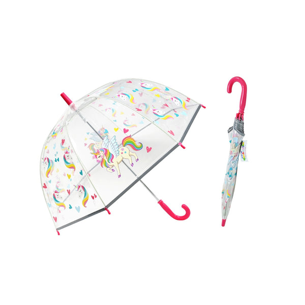 UBL Kids Unicorn Dome Umbrella | Transparent Canopy, Pink Hook Handle, 50cm