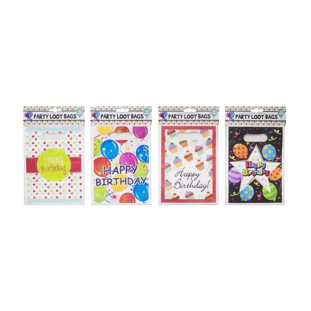 Party Loot Bags - 10 Pack - 16x23cm Assorted