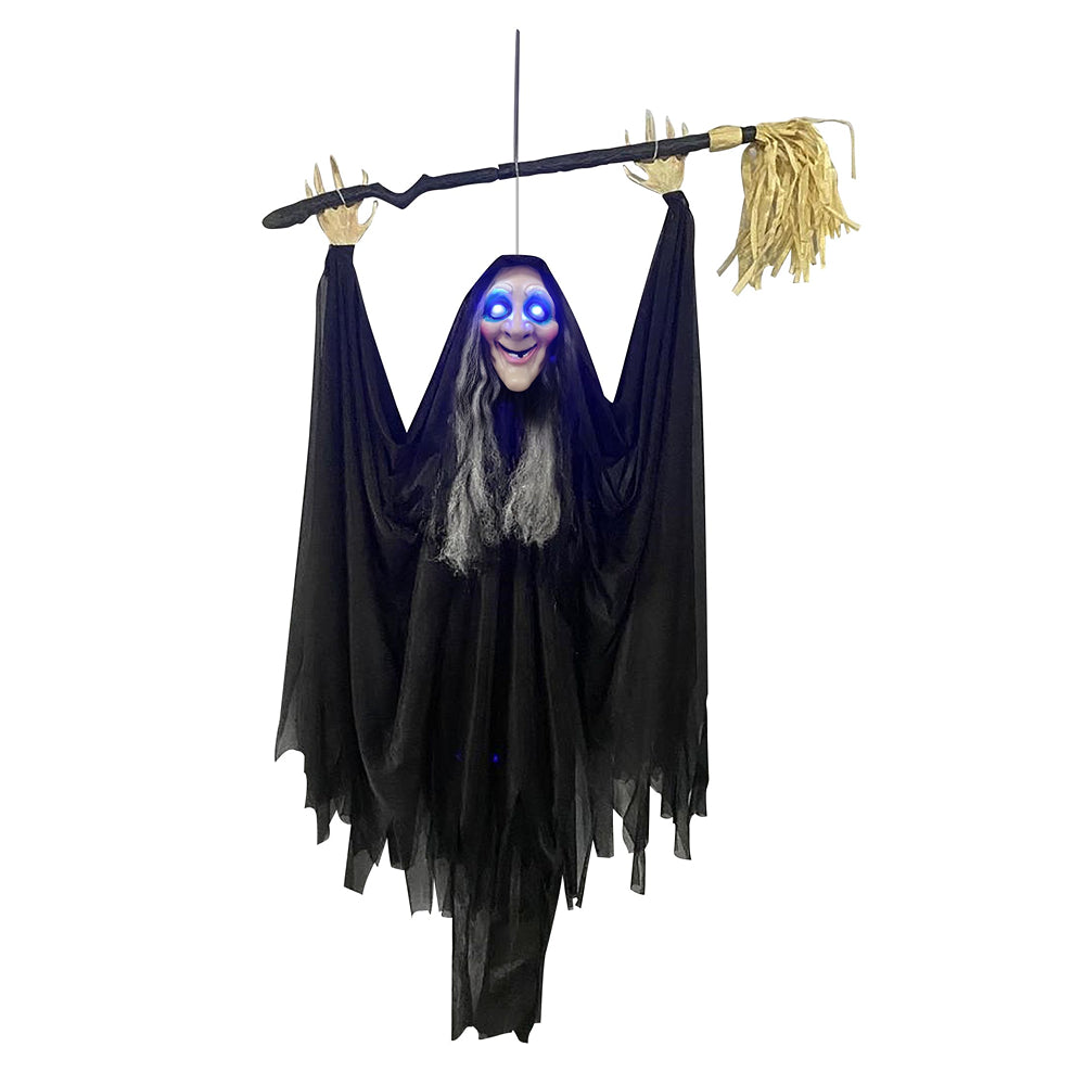 Boo! Animated Hanging Witch with Broom | Battery Powered | 110cm