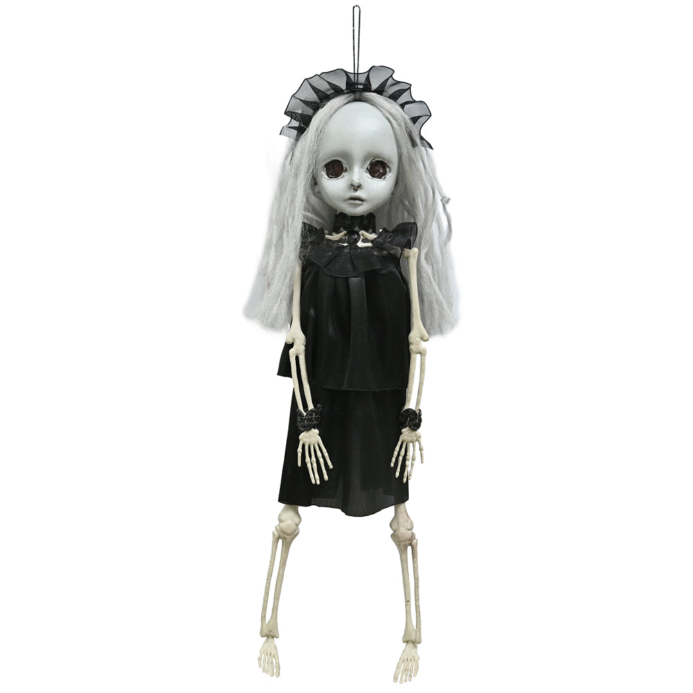 Boo! Hanging Gothic Girl Skeleton in Black Dress | 40cm
