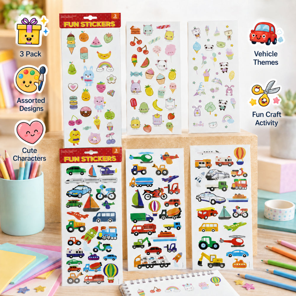 Fun Stickers Activity Stickers - 3 Sheets, 2 Assorted Designs