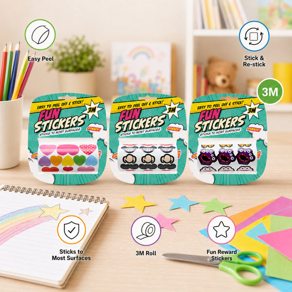 Stickers on a Roll Kids Craft Stickers - 3m, 3 Assorted Designs