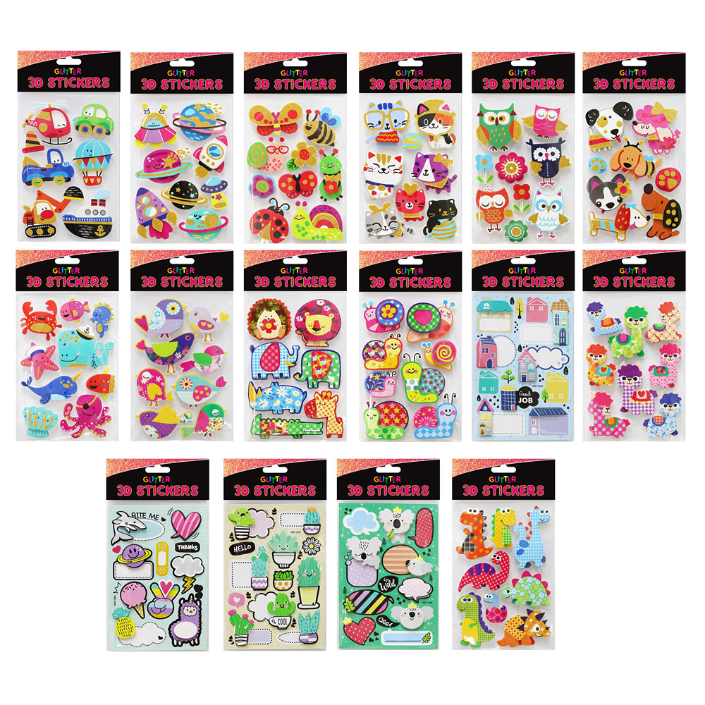 UBL 3D Glitter Stickers | 16 Assorted