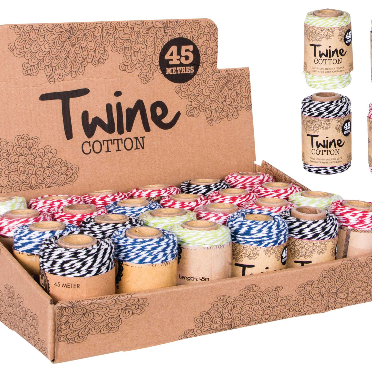 Twine Roll 45m - Assorted Colours - 4 Rolls