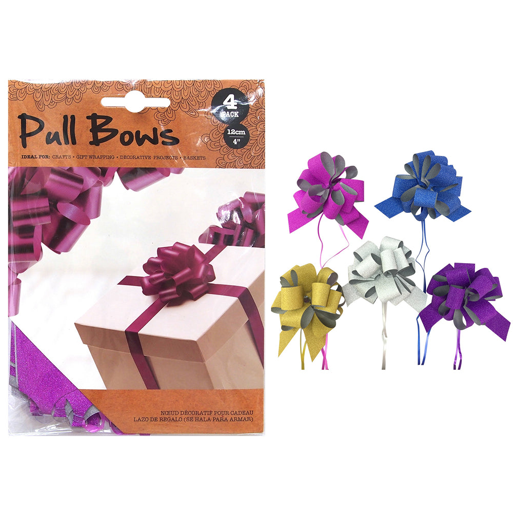 UBL Pull Bows Glitter 12cm | Pack of 4