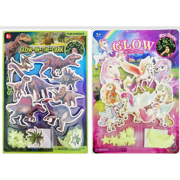 Glow In Dark Unicorn & Dinosaur - Fun & Novelty - Pack of 12