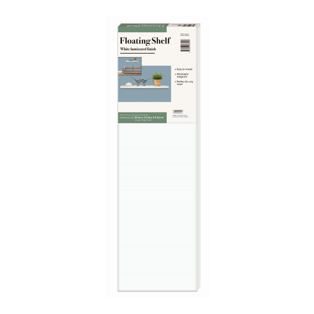 White Laminated Floating Wall Display Shelf | 80 x 24 x 3.8cm