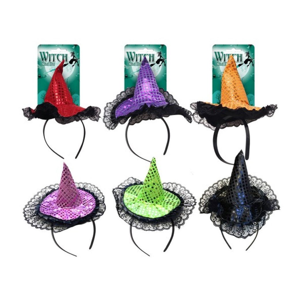 Boo! Sequin Witch Hat Headband | Assorted Colours | 26 x 26 x 14cm
