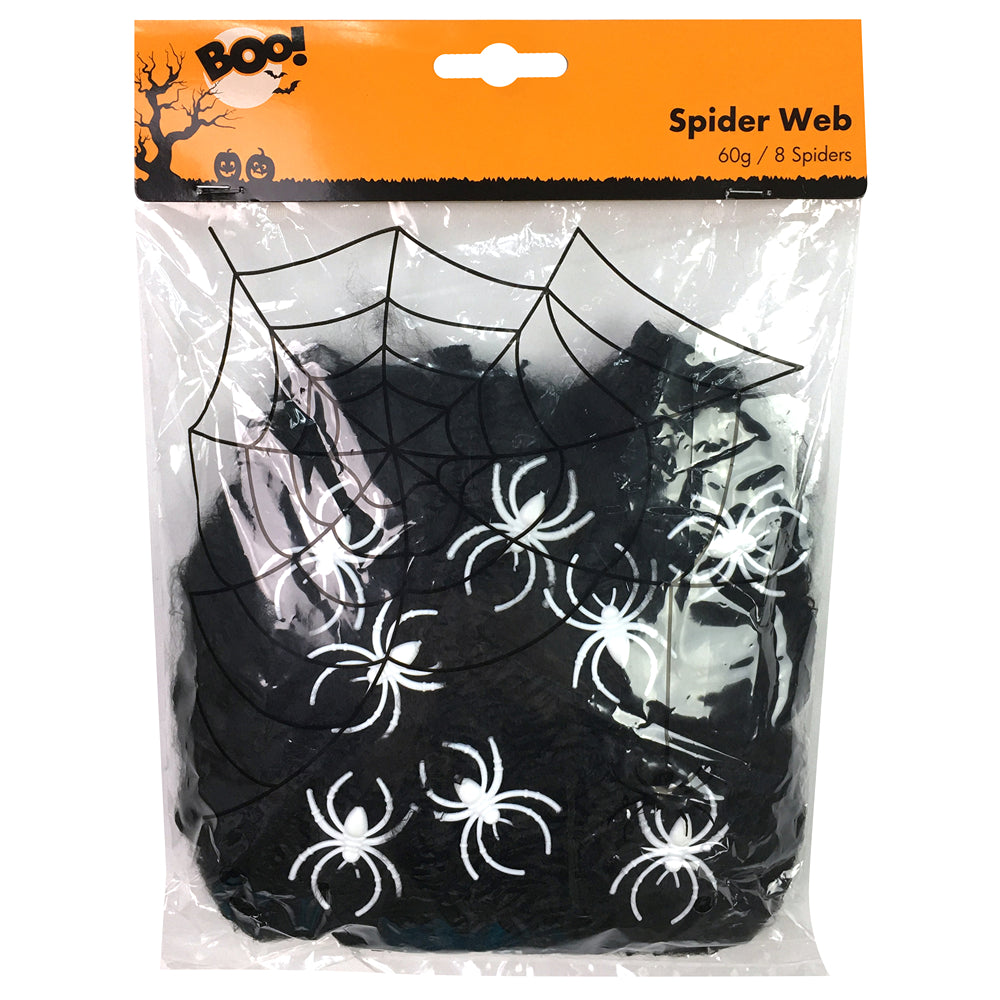 Boo! Black Spiderweb with Glow in the Dark Spiders | 60g
