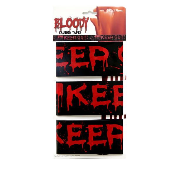 Halloween Bloody Keep Out Caution Tape | Pack of 3, Red Dripping Effect