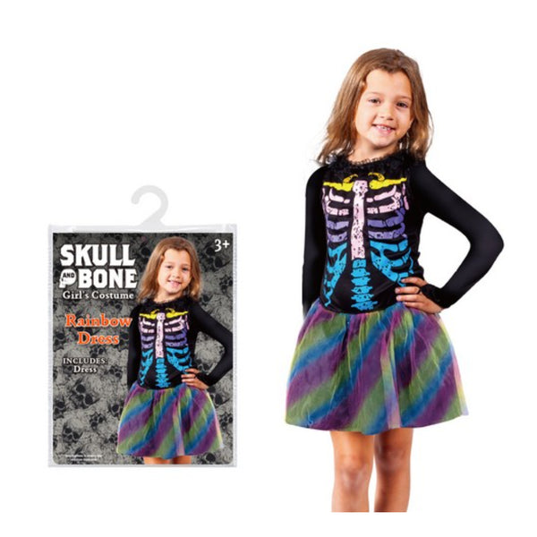 Rainbow Skeleton Girls' Halloween Fancy Dress Costume - Small, Age 3+