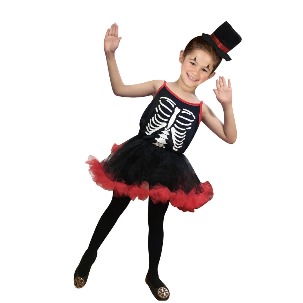 Boo! Girls&#39; Day of The Dead Costume | Includes Hat, Dress &amp; Pants | 120-130cm