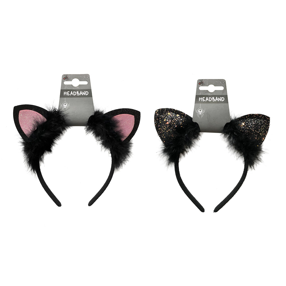 Boo! Furry Glitter Cat Ears Headband | Assorted