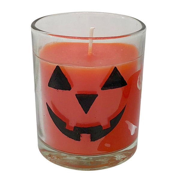 Jack-o'-Lantern Halloween Candle with Glass Holder | Orange Wax, 280g