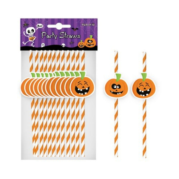 Halloween Pumpkin Party Straws | Pack of 12, 19.7 x 0.6cm Each