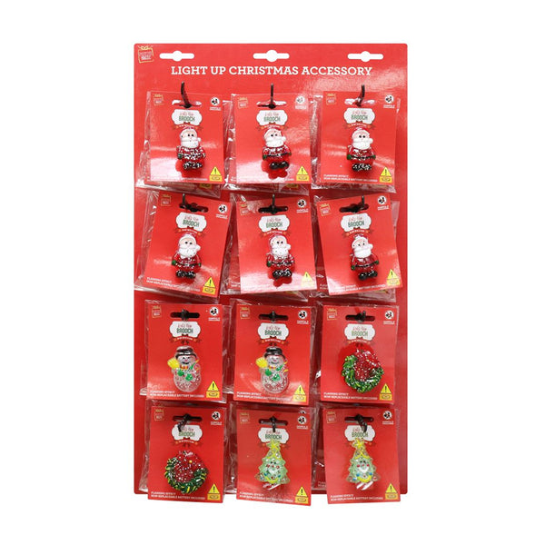 Flashing Christmas Pin Badges | Assorted Designs, LED Light, Battery Included
