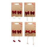 Festive Magic Red Velvet-Effect Bow Drop Earrings - Assorted Christmas Designs
