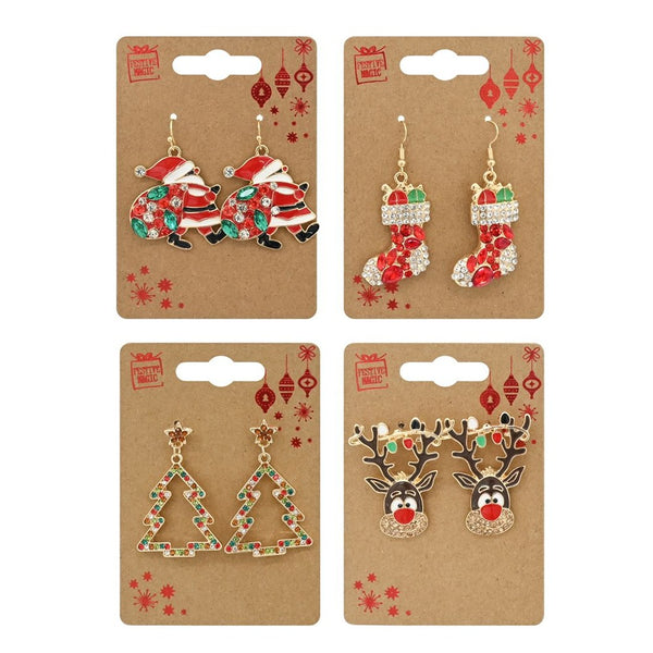 Festive Magic Christmas Diamante Earrings - Assorted Festive Designs