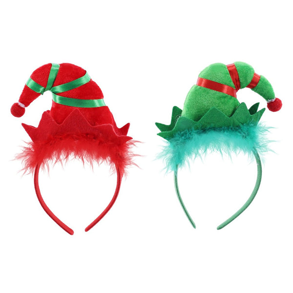 Festive Magic Christmas Elf Hat Headband - Assorted Red and Green Designs