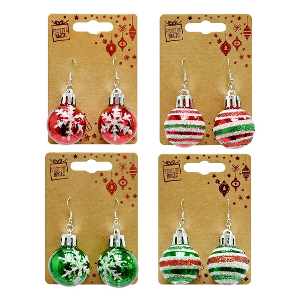 Christmas Bauble Earrings | Assorted Designs, Red and Green with Beads