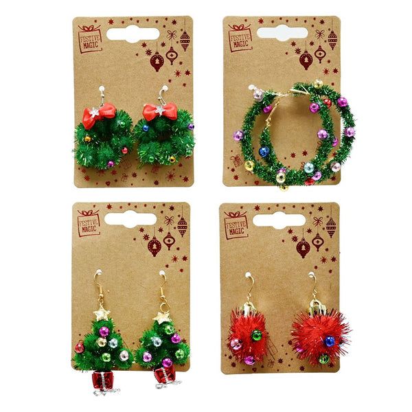 Christmas Tinsel Earrings | Assorted Designs with Wire Hooks and Clasps